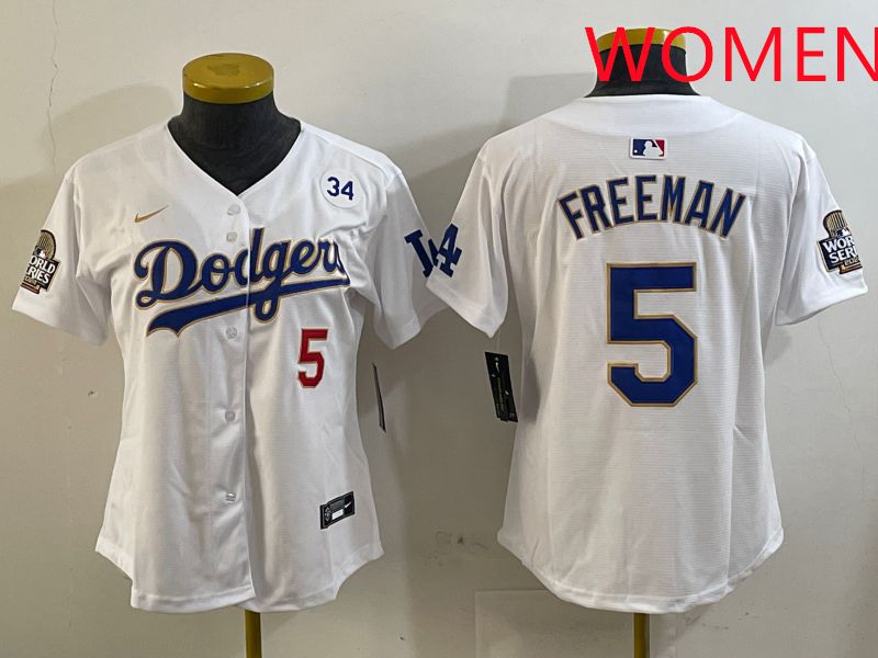 Women Los Angeles Dodgers #5 Freeman White Gold Game 2025 Nike MLB Jersey style 5->youth mlb jersey->Youth Jersey